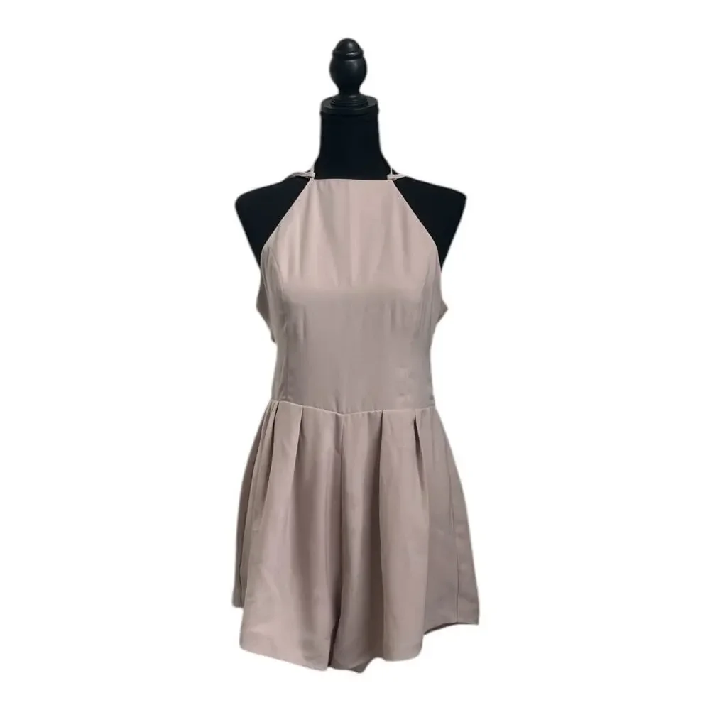 Tan Halter Neck Romper | Flowy Neutral Playsuit